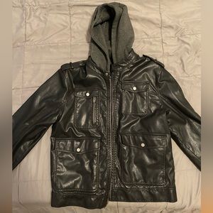 Guess Men’s Hooded Leather Jacket